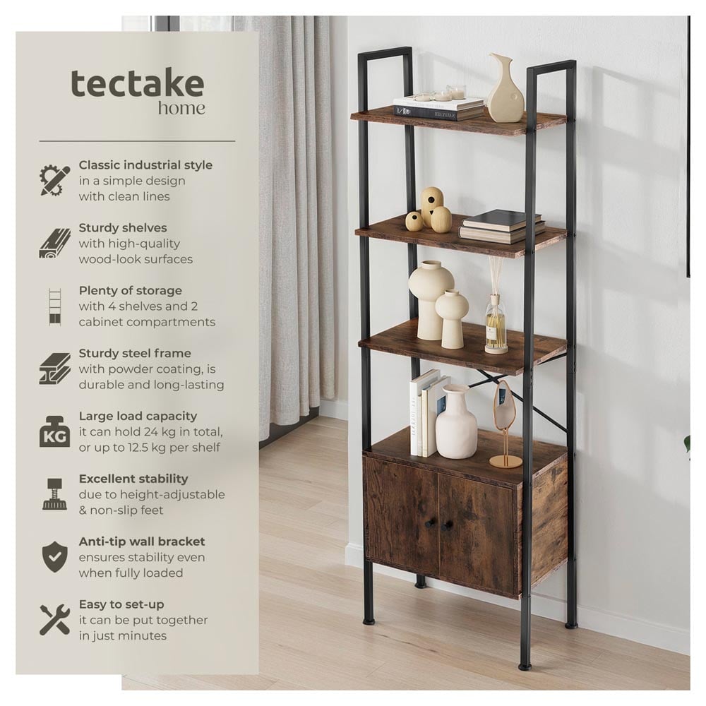 tectake Brentwood 4 Shelf Dark Wood Ladder Shelving Unit Image 6