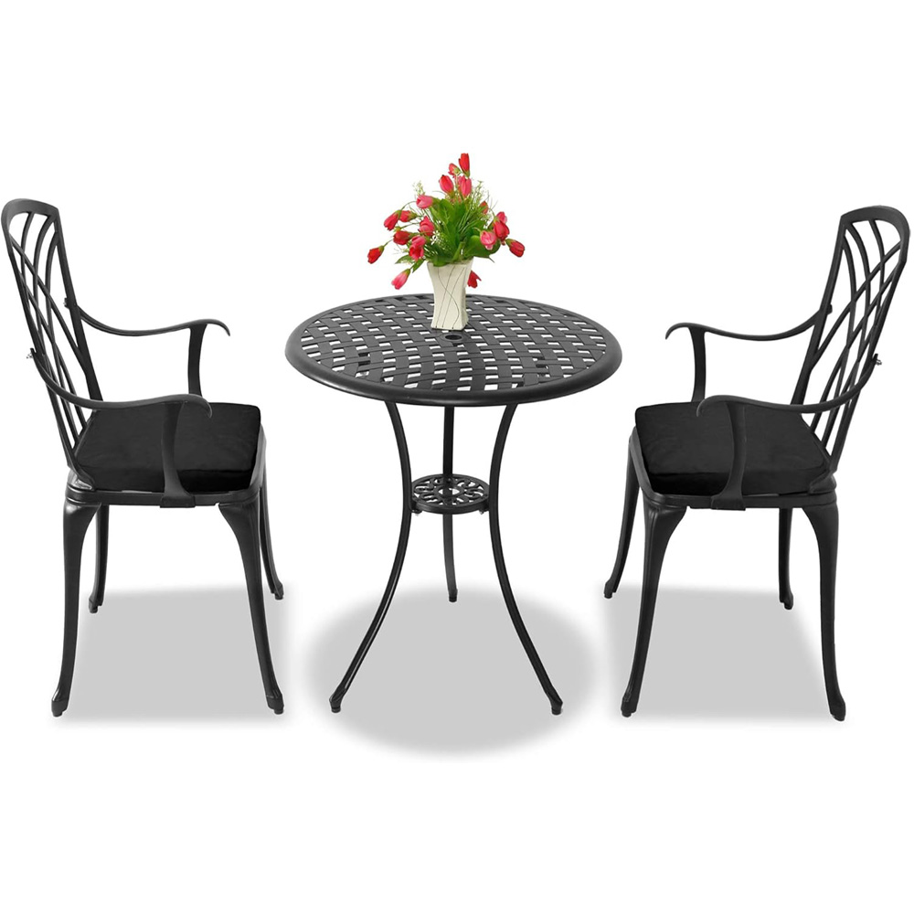 Centurion Oshowa 2 Seater Black Cast Aluminium Garden Bistro Set with Cushions Image 4