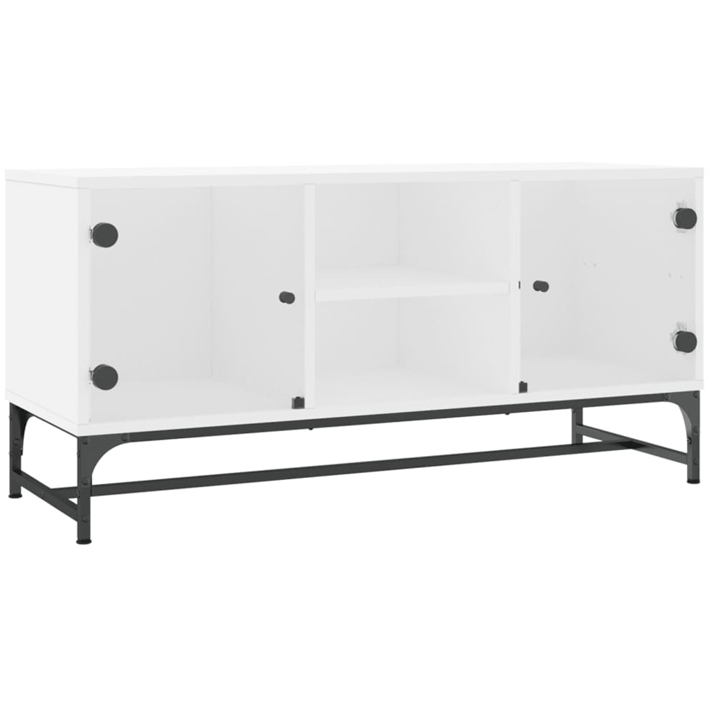 vidaXL 2 Glass Door 2 Shelf White TV Cabinet Image 2