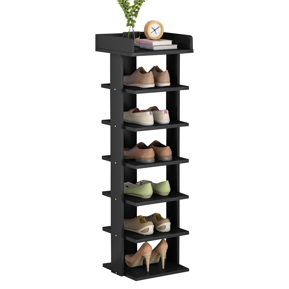 Living and Home 7 Tier Black Wooden Open Shoe Rack Image 3