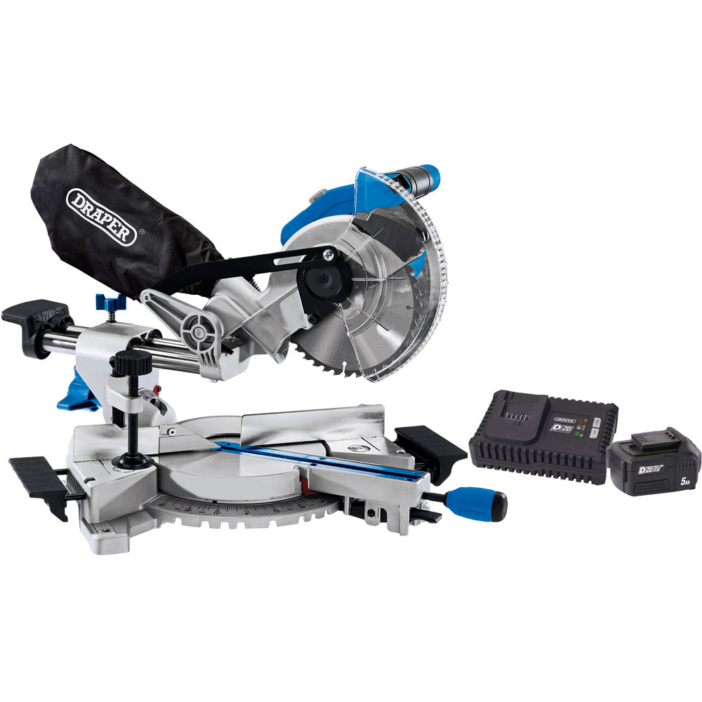 Draper D20 20V Brushless Sliding Compound Mitre Saw with Battery and Charger Image 1