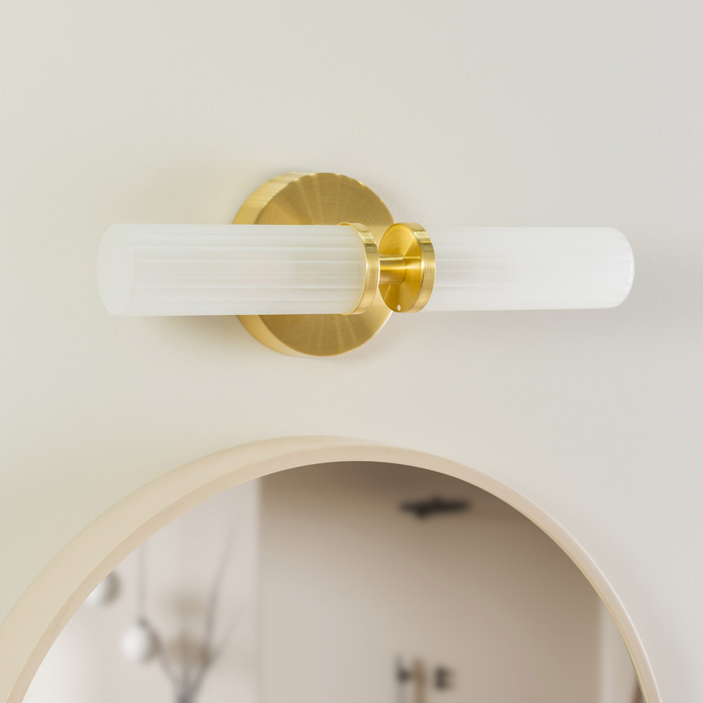 ValueLights Canya Matte Gold 2 Way Up Down Frosted Reeded Glass LED Wall Light Image 3