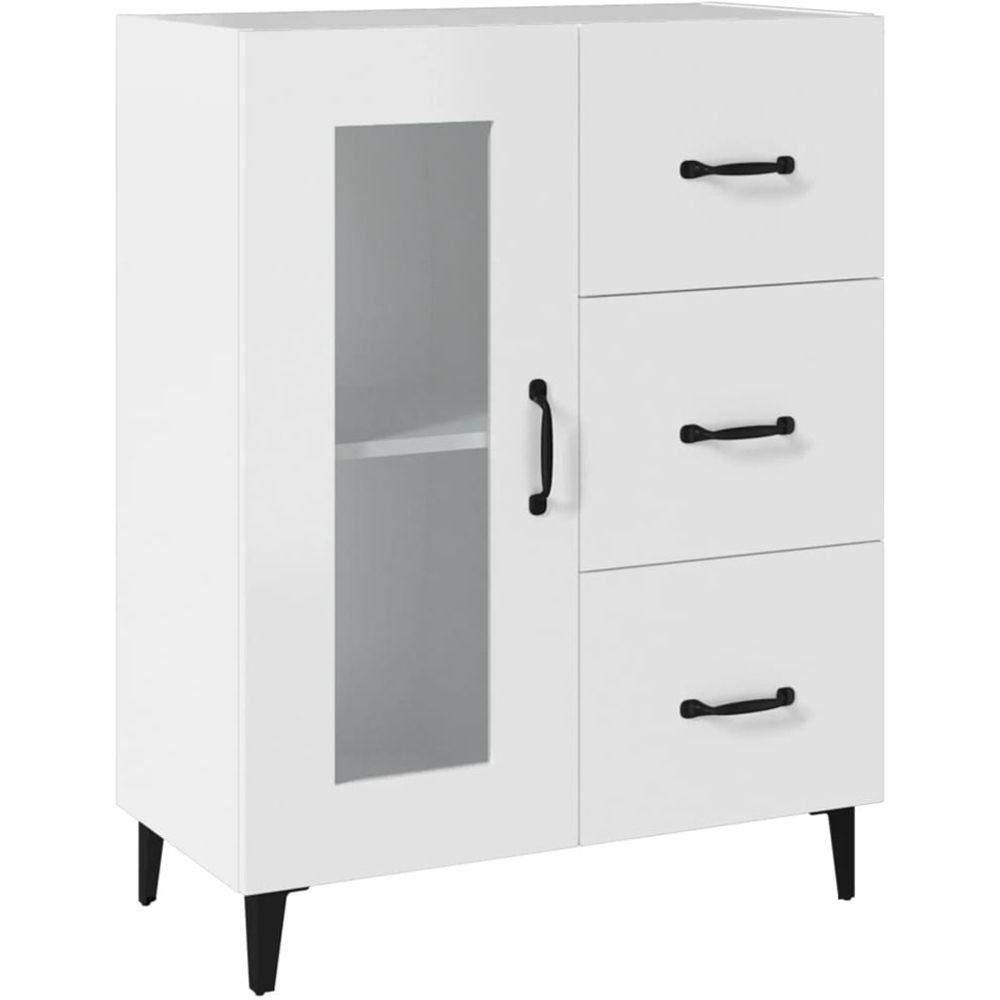 vidaXL Single Glass Door 3 Drawer White Sideboard Image 2
