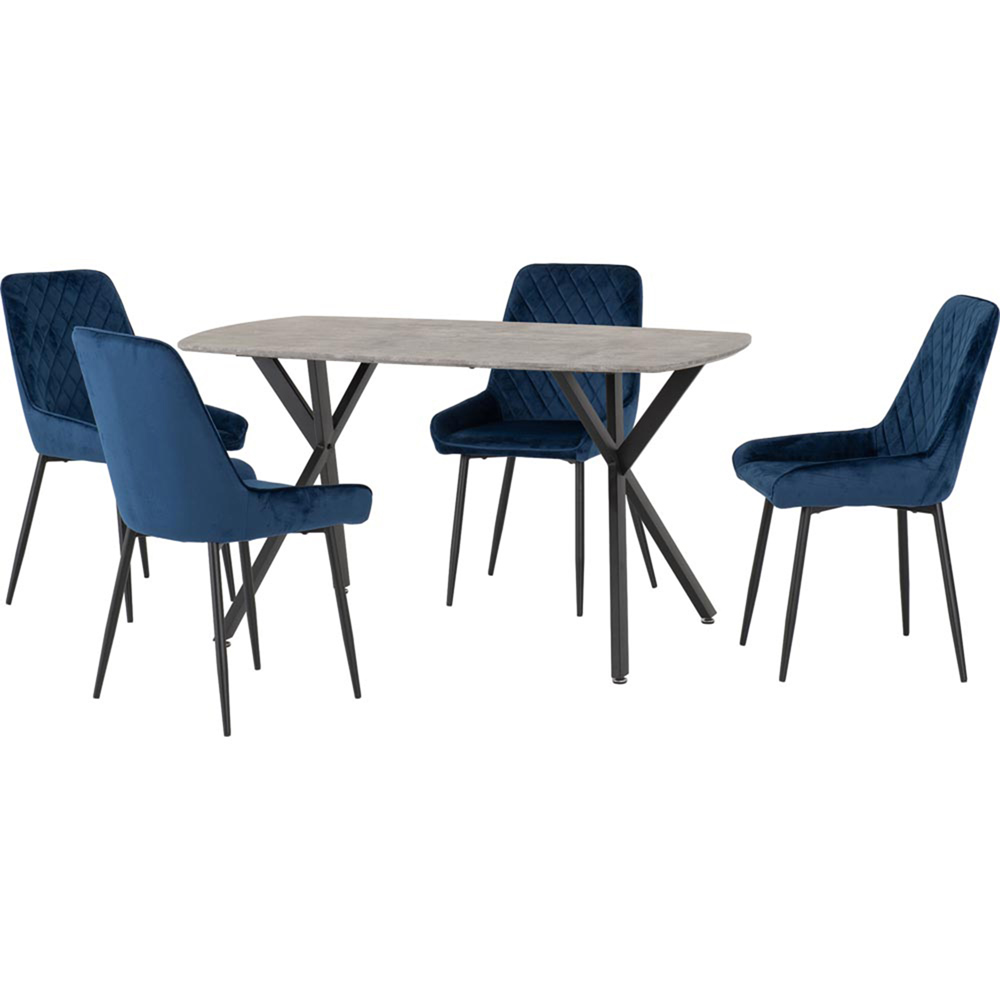 Seconique Athens Avery 4 Seater Dining Set Concrete and Sapphire Blue Image 2