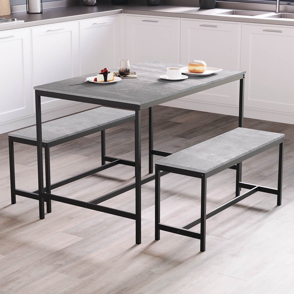 Vida Designs Roslyn 4 Seater Metal Frame Dining Bench Set Concrete Grey Image 3