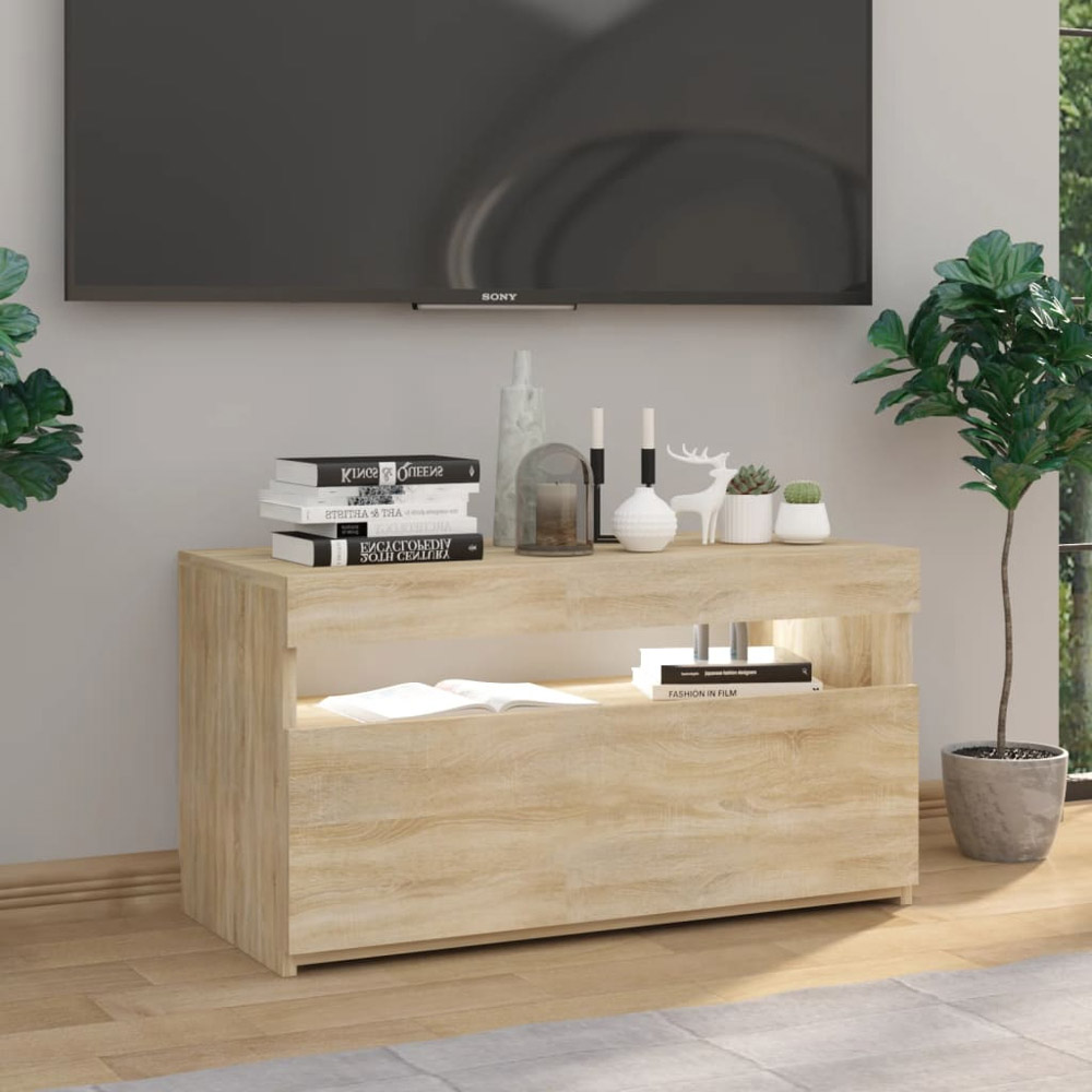 vidaXL Single Flap Door Sonoma Oak TV Cabinet with LED Light Image 4