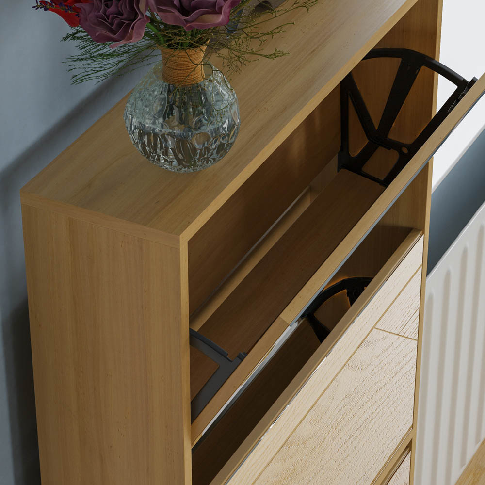 Home Vida Welham Oak 4-Drawer Mirrored Shoe Cabinet Rack Image 4