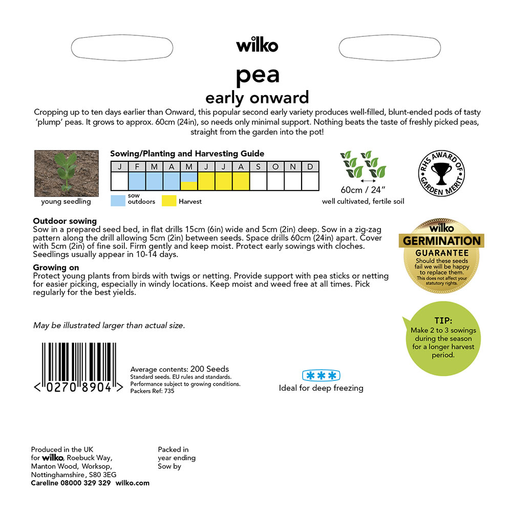 Wilko Pea Early Onwards Seeds Image 3