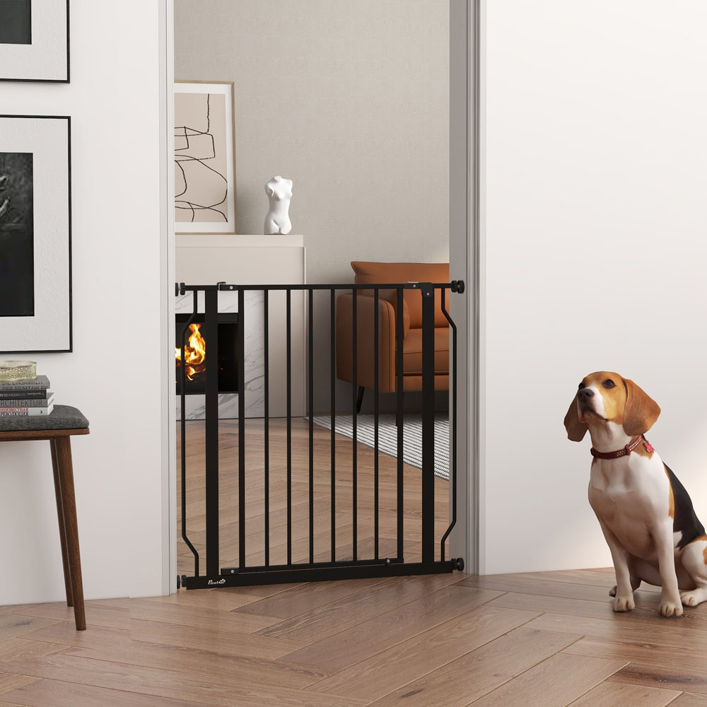 PawHut Black 75-85cm Door Pressure Fit Wide Stair Pet Safety Gate Image 2