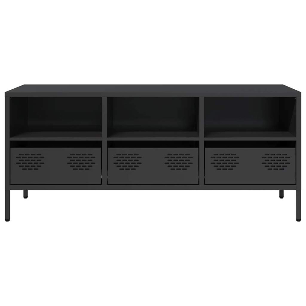 vidaXL 3 Drawer 3 Shelf Black Steel Industrial Style TV Cabinet Image 4