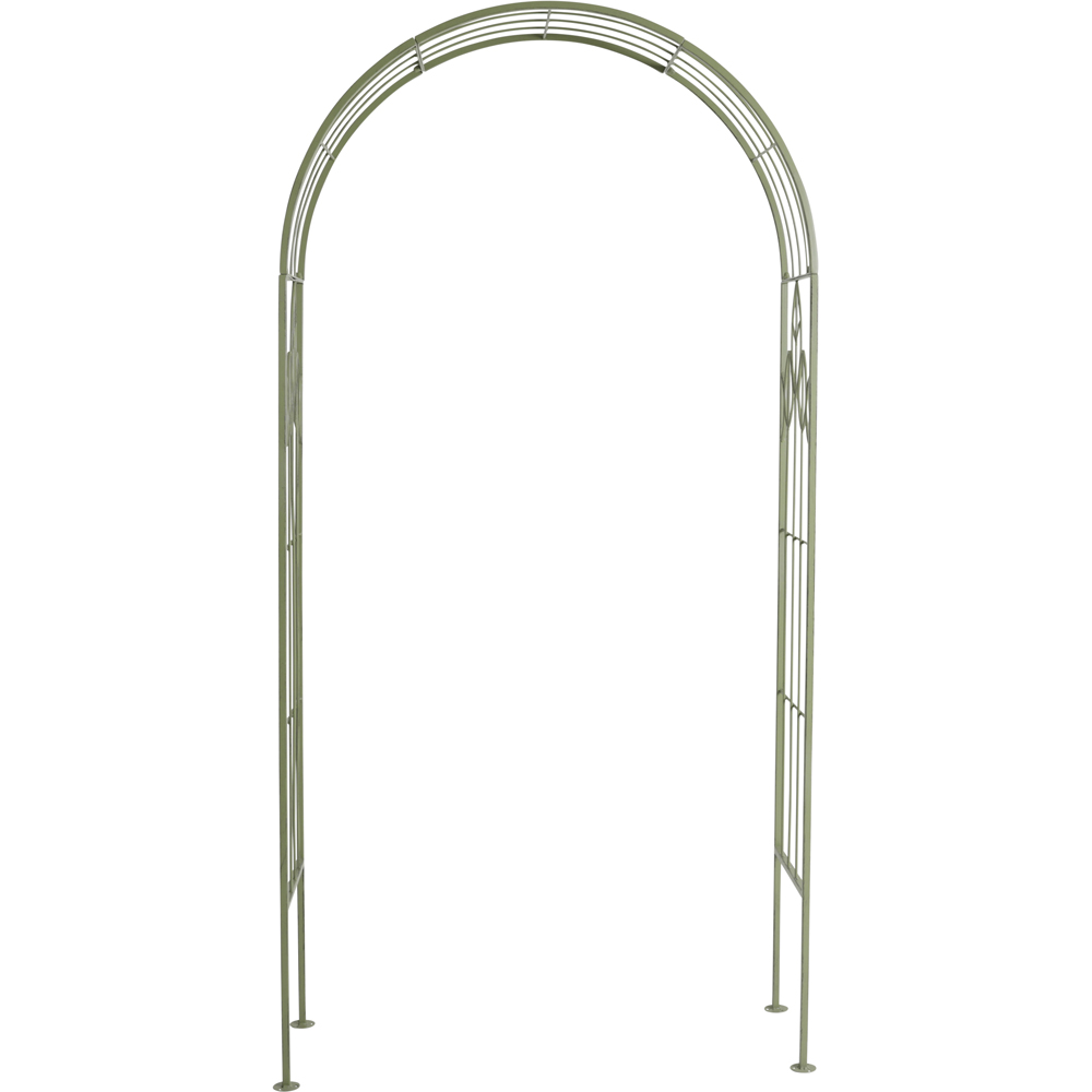 Charles Bentley 6.9 x 1.2 x 3.4ft Sage Green Rustic Metal Leaf Pattern Garden Arch Image 3