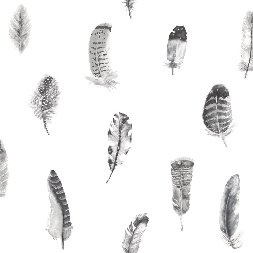 Galerie Global Fusion Feathers Black and Grey Wallpaper Image 1