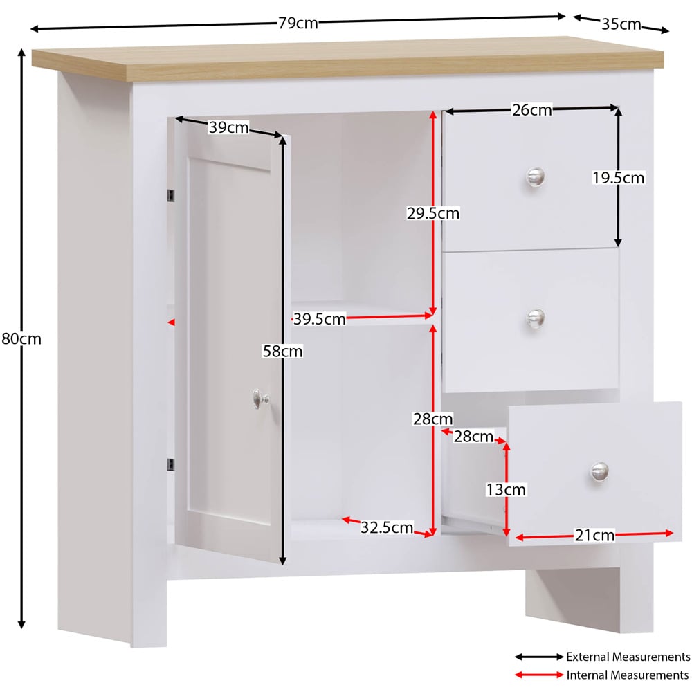Vida Designs Arlington Single Door 3 Drawer White Sideboard Image 7