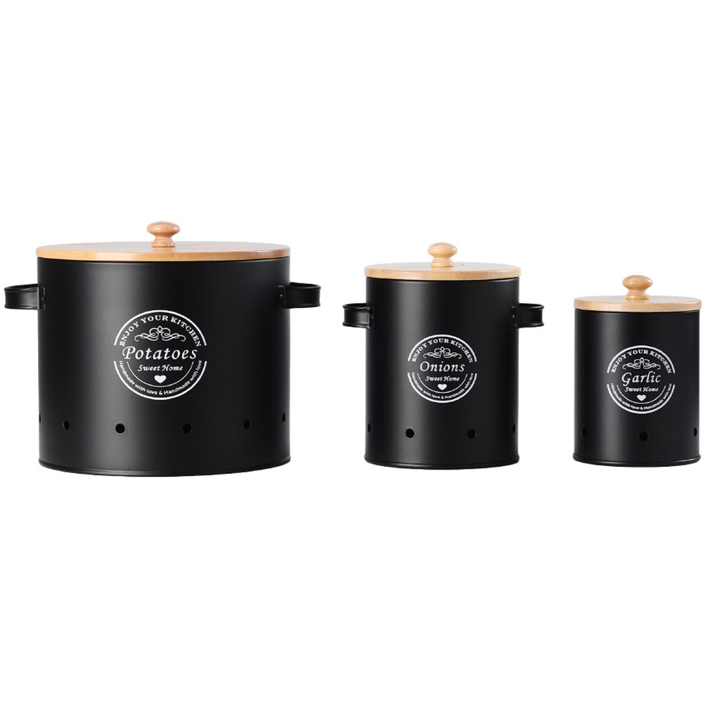 H&O Direct Black Kitchen Storage Bin Set Image 1
