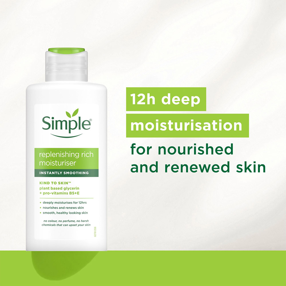 Simple Kind to Skin 12H Replenishing Rich Moisturiser Lotion 125ml 3 Pack Image 4