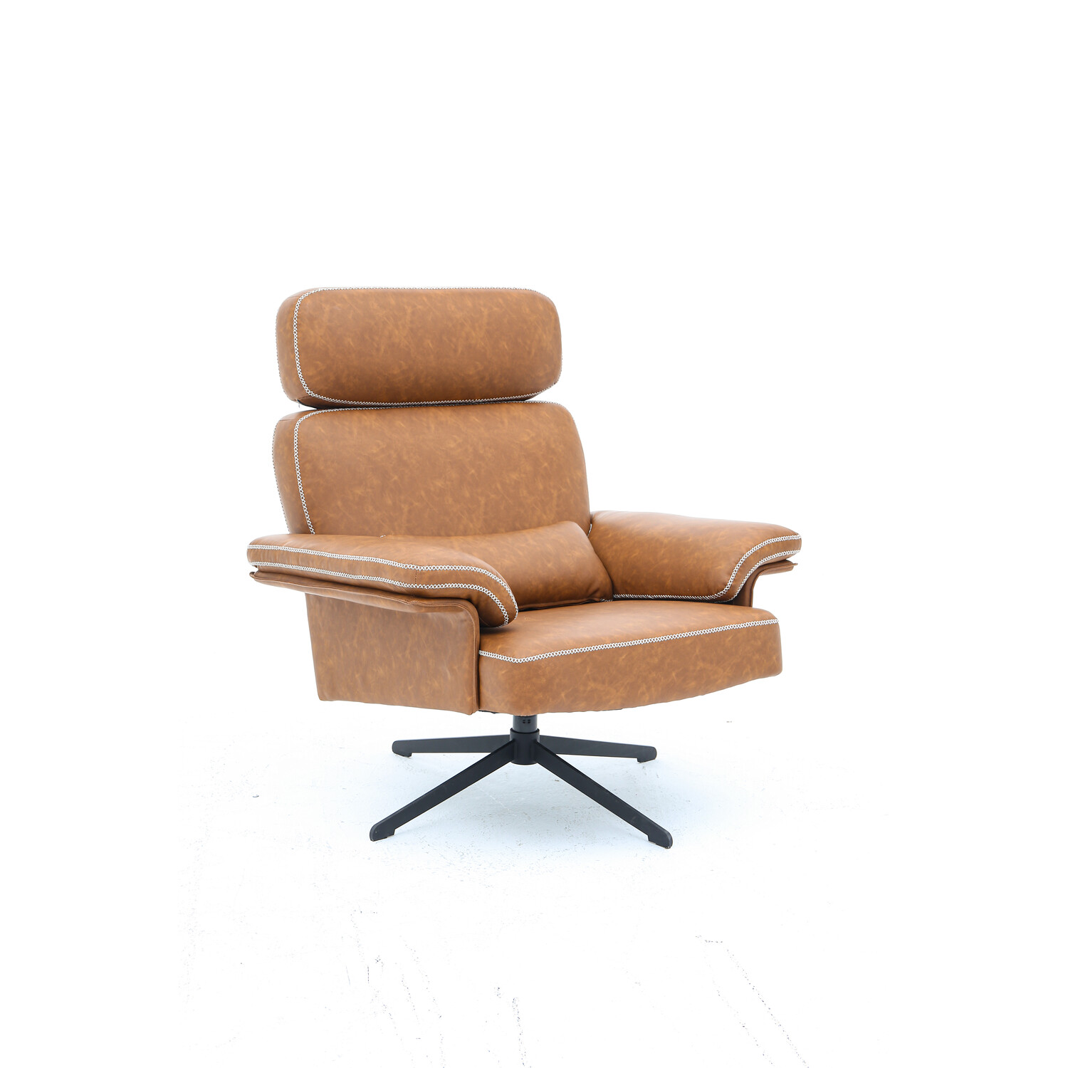 Conley Brown Leather Armchair With Footstool Image 3