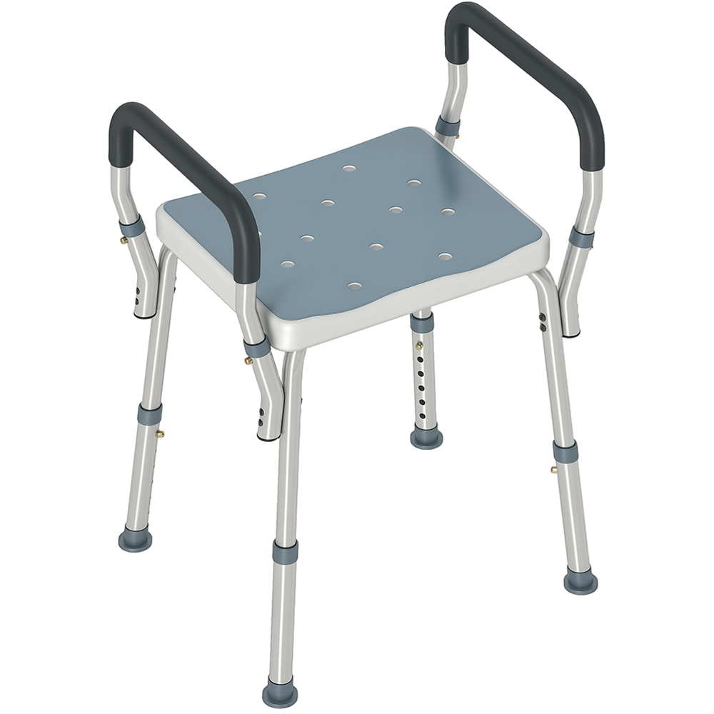 HOMCOM Light Blue Aluminium Height Adjustable Bath Chair Image 1