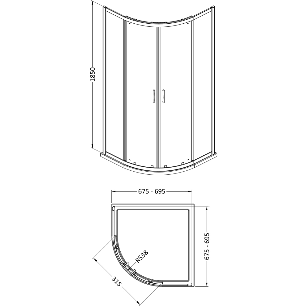 nuie Chrome Quadrant Shower Enclosure 700mm Image 2