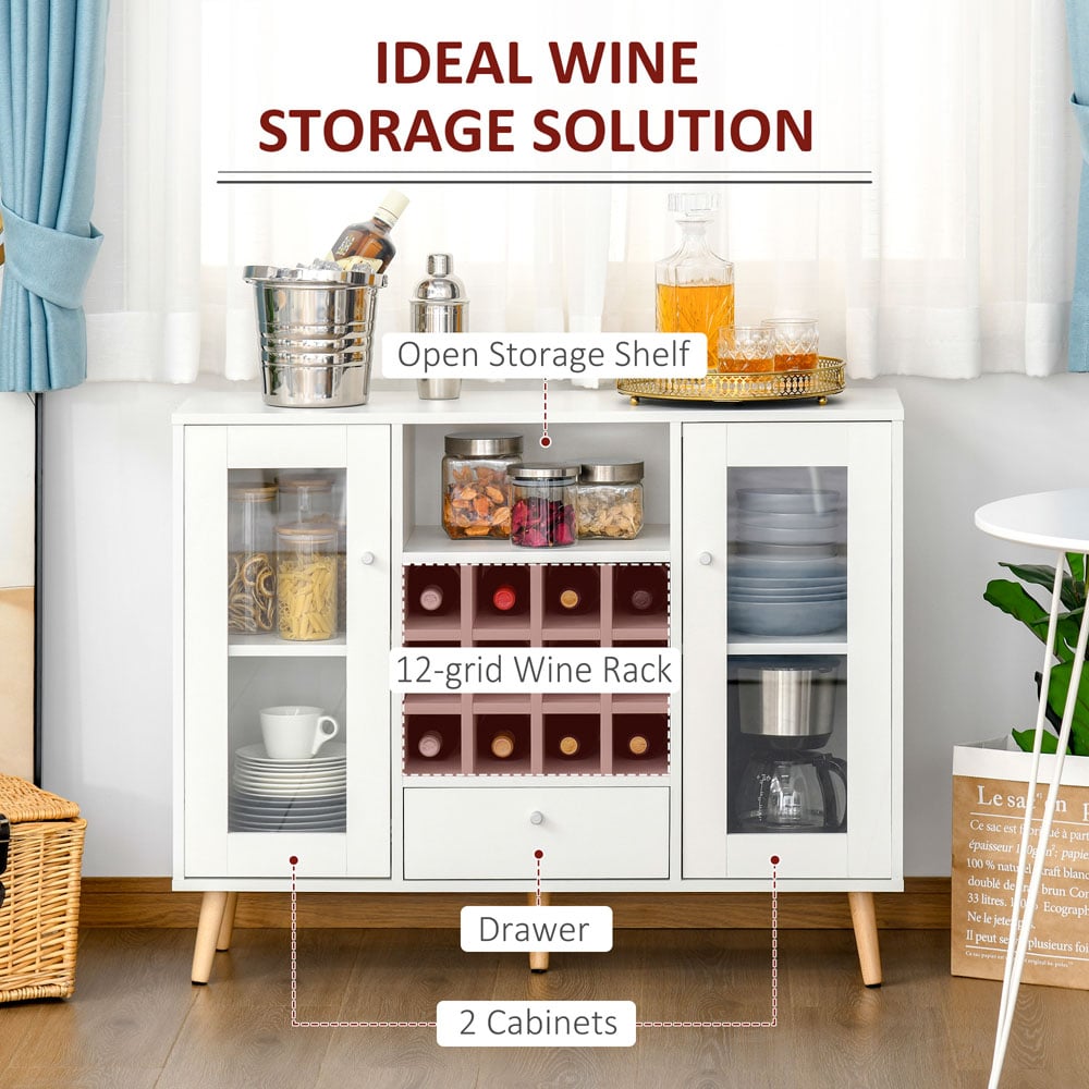 Portland 2 Door Single Drawer White Sideboard with Wine Racks Image 5