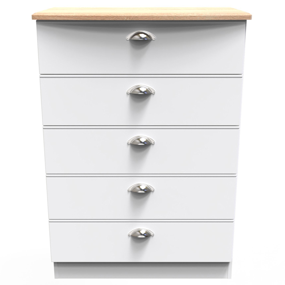 Crowndale Victoria 5 Drawer White Ash and Oak Chest of Drawers Image 2
