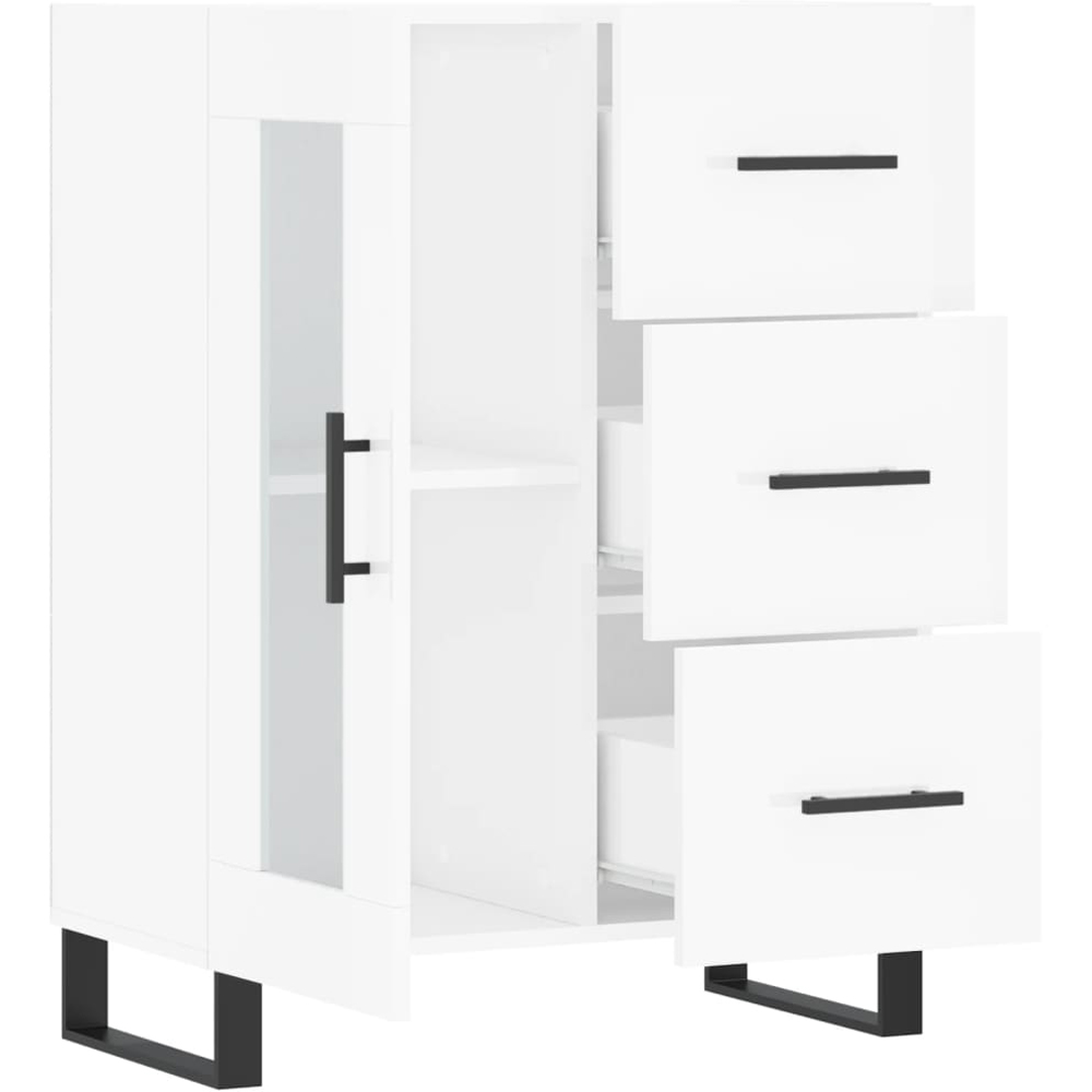 vidaXL Single Glass Door 3 Drawer High Gloss White Sideboard Image 4