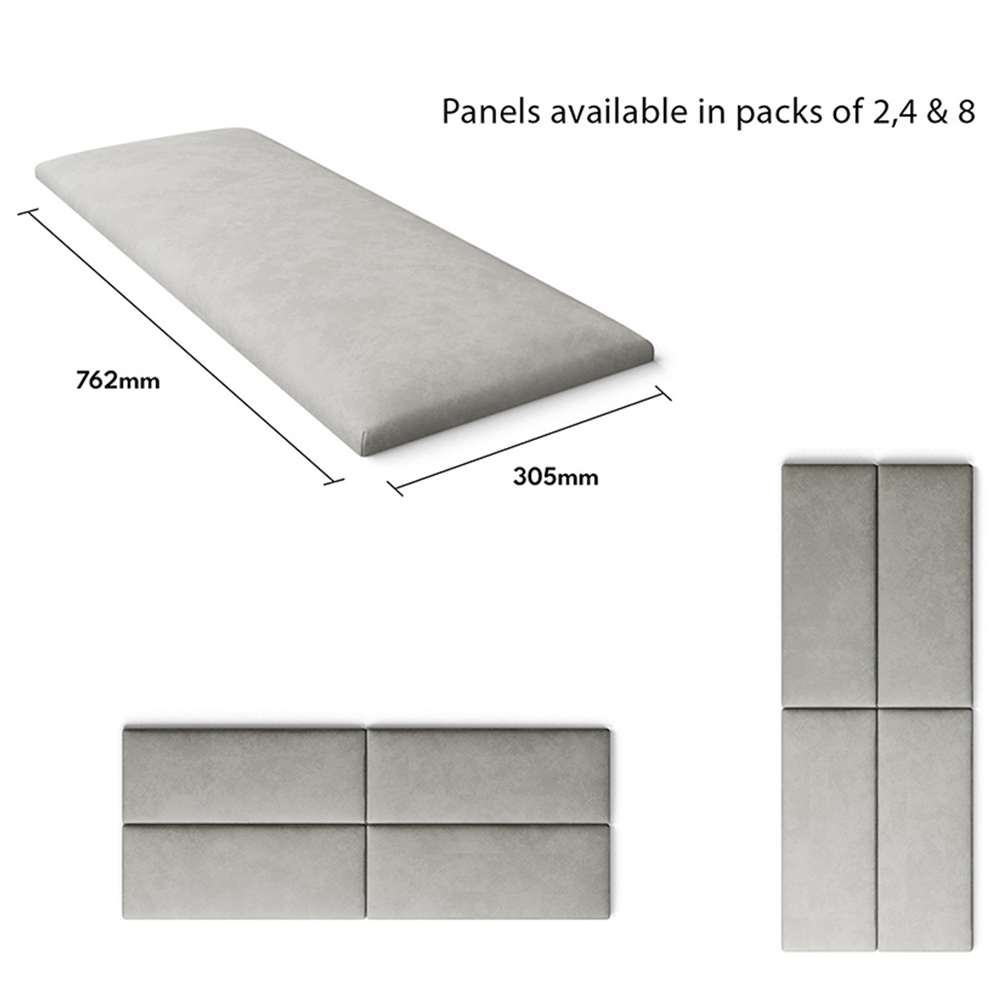 Aspire EasyMount Light Silver Plush Velvet Upholstered Wall Mounted Headboard Panels 2 Pack Image 5