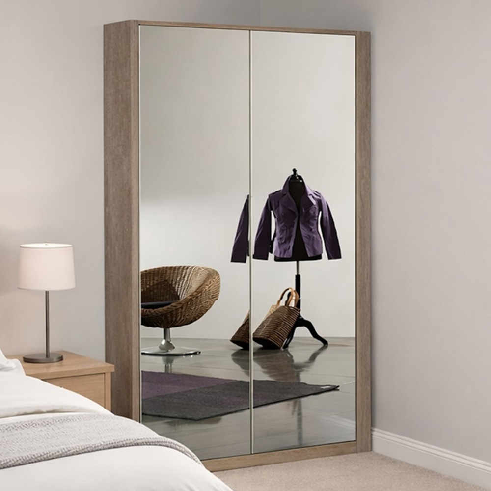 TJ'S Venice 2 Door Oak Mirrored Corner Wardrobe Image 1