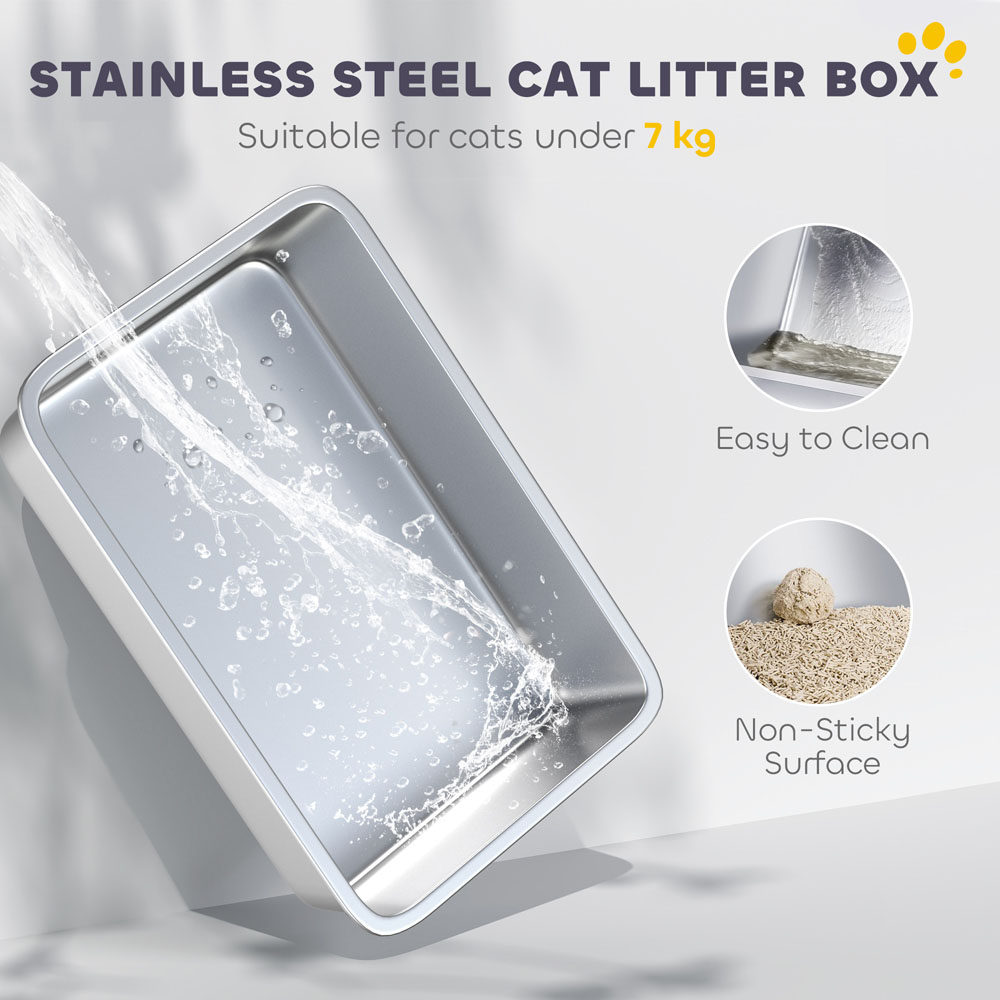 PawHut Stainless Steel Enclosed Litter Box with Metal Litter Tray with Scoop Image 8