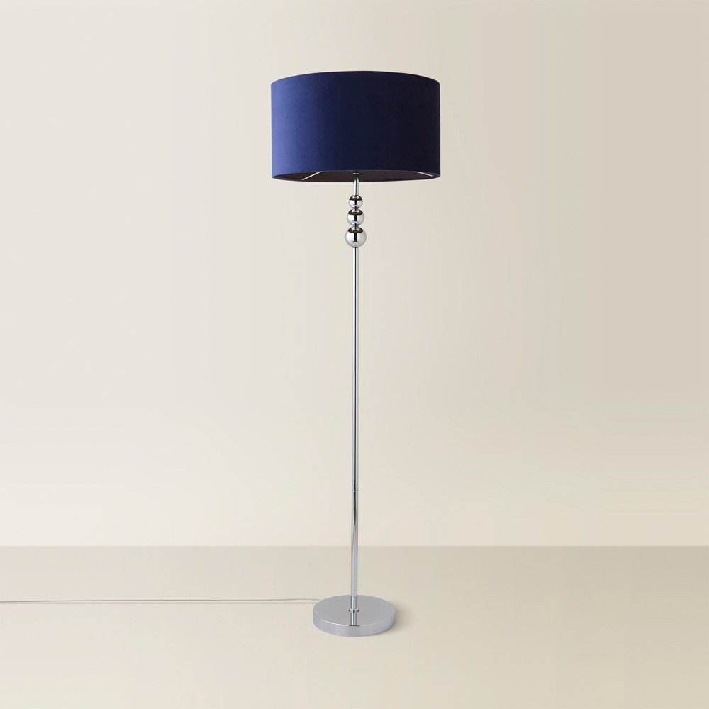 ValueLights Marissa Reni Navy Blue Velvet Shade and Chrome Ball LED Floor Lamp Image 5