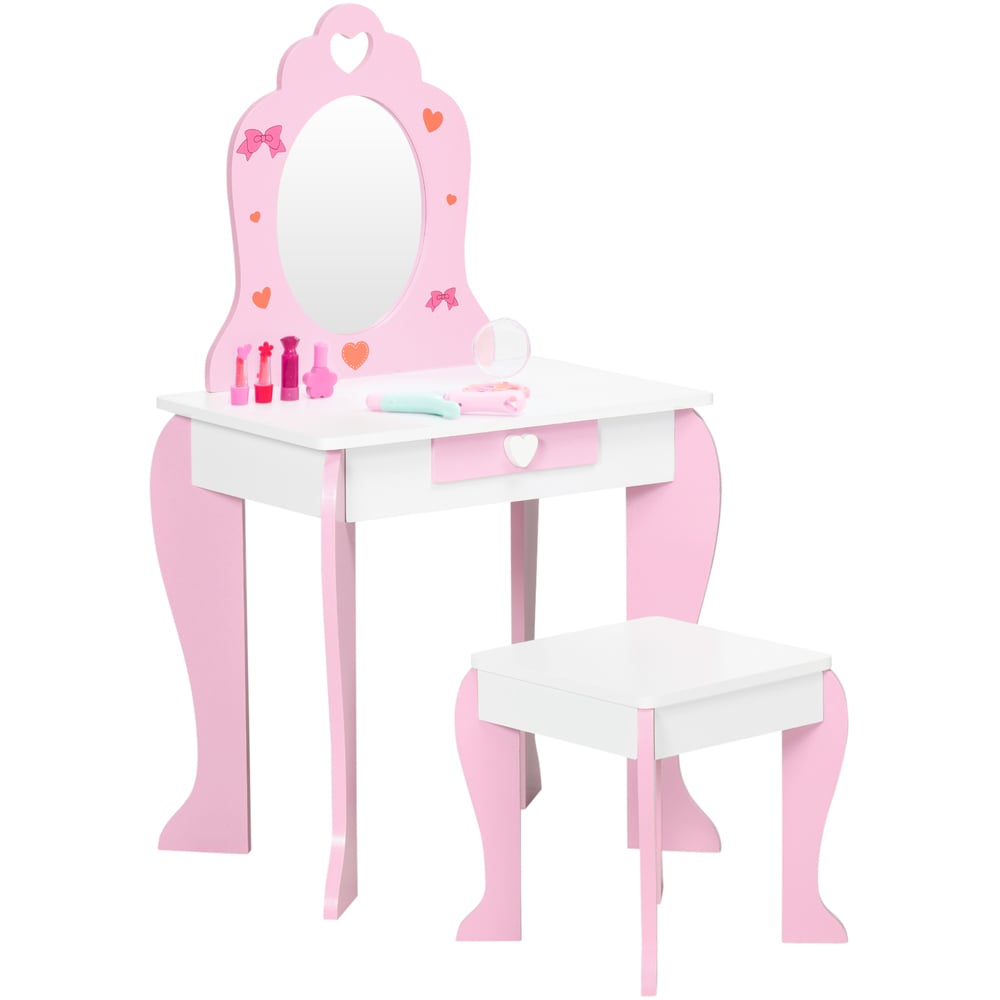 Playful Haven Kids Single Drawer Pink Dressing Table Set with Mirror Image 2