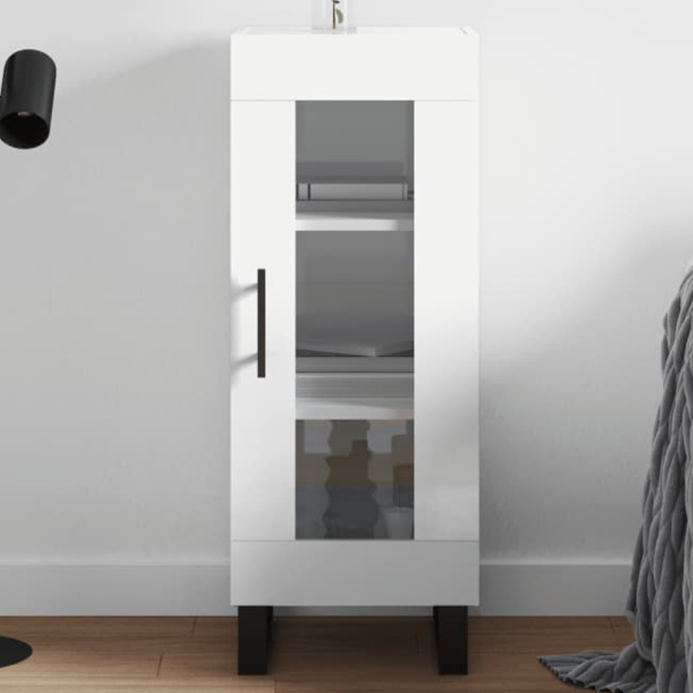 vidaXL Single Glass Door High Gloss White Sideboard Image 1