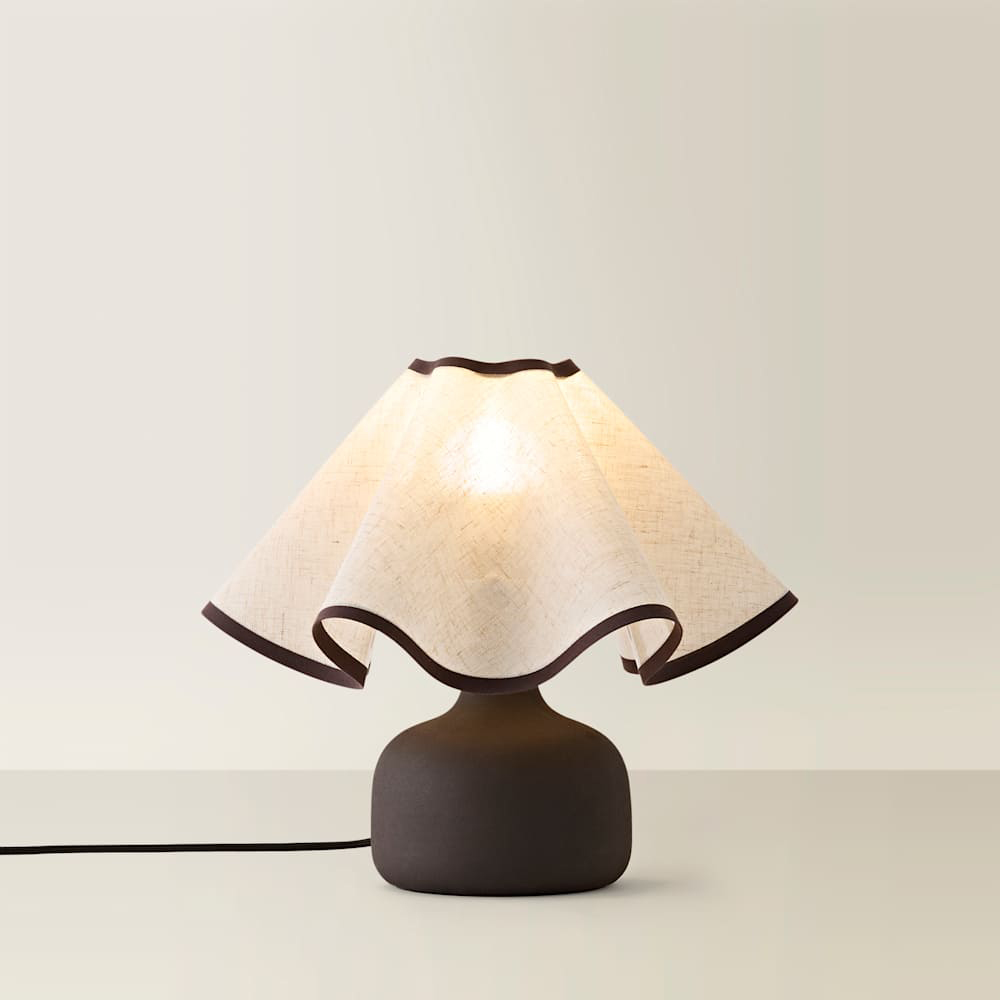 ValueLights Emilia Linen Wave Shade Chocolate Brown Ceramic Table Lamp with Bulb Image 3
