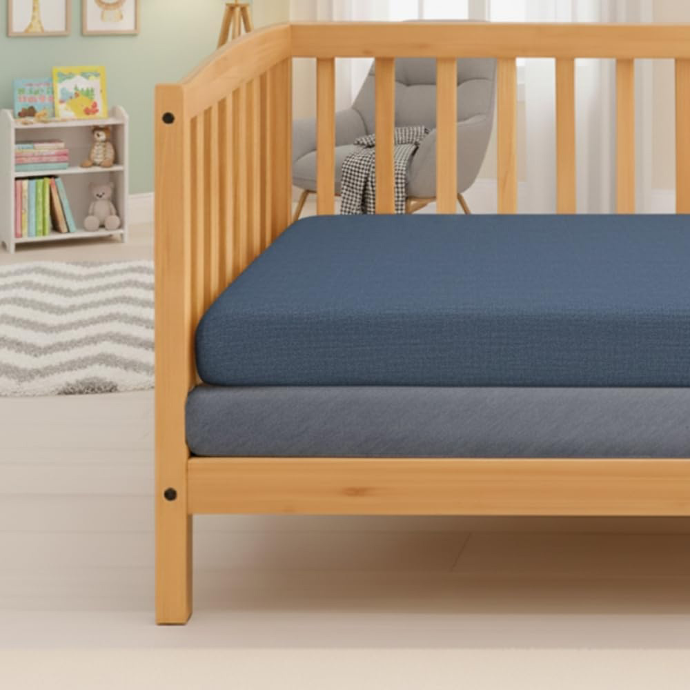 MHG Living Denim Blue and Sky Blue Jersey Cotton Fitted Cot Bed Sheet 140 x 70cm 2 Pack Image 2