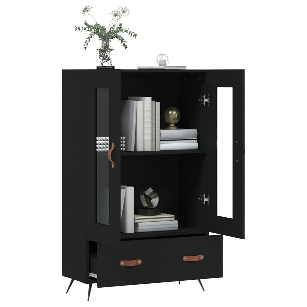 vidaXL 2 Glass Door Single Drawer Black Highboard Image 4