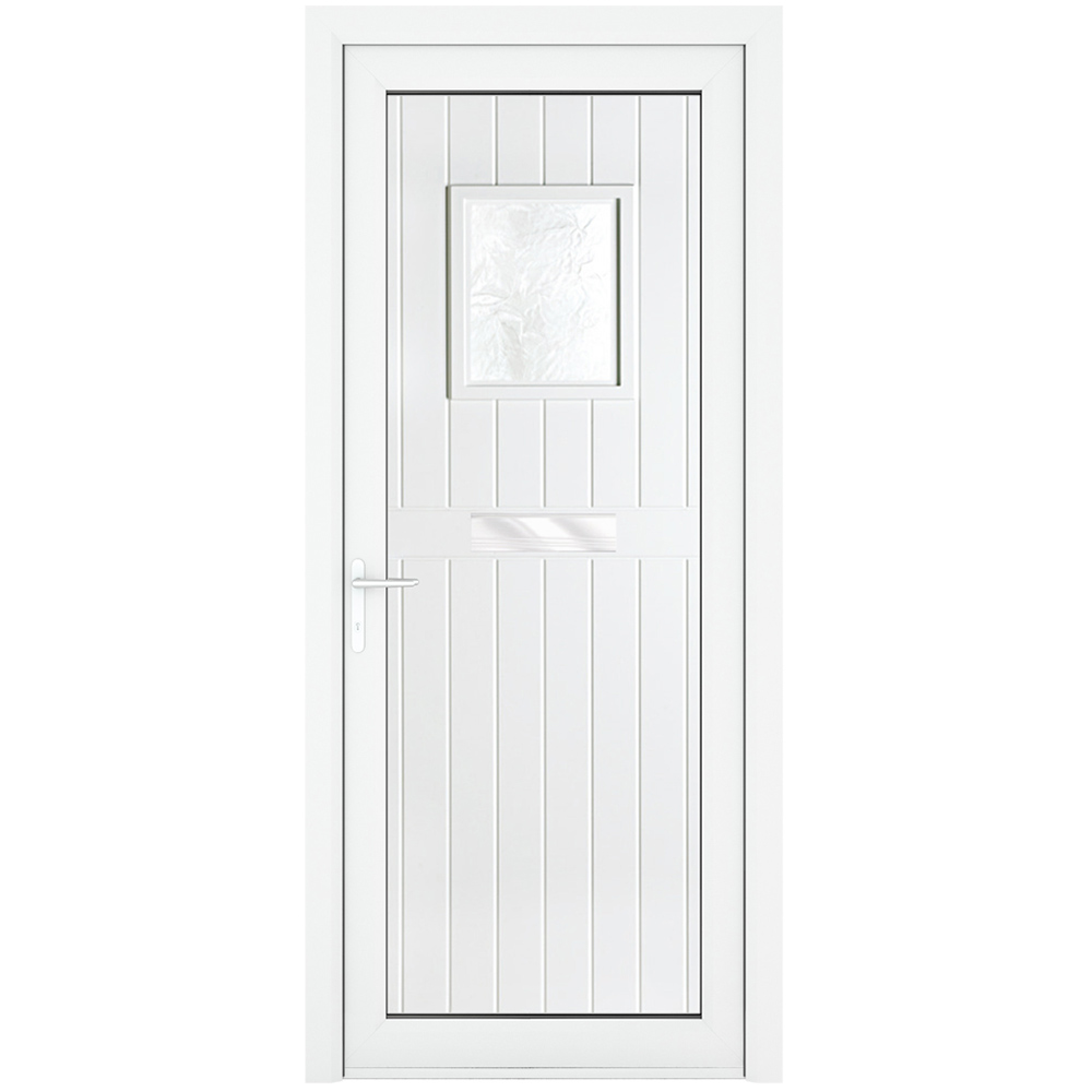Crystal uPVC Front Door Small square glass Chatsworth White Right Hand Obscure Glass 920x2090mm Image 1