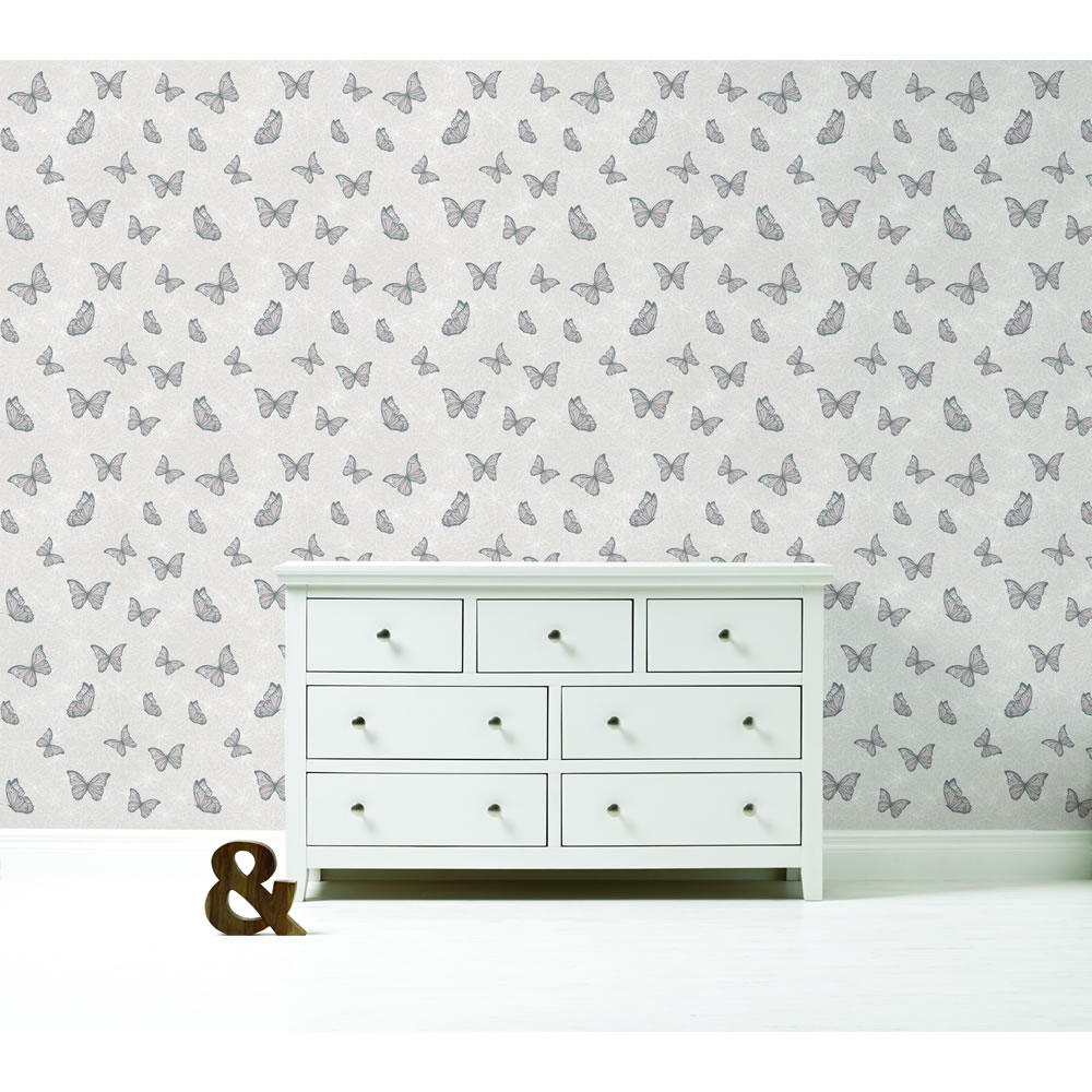 Wilko Wallpaper Butterfly Pink Wilko