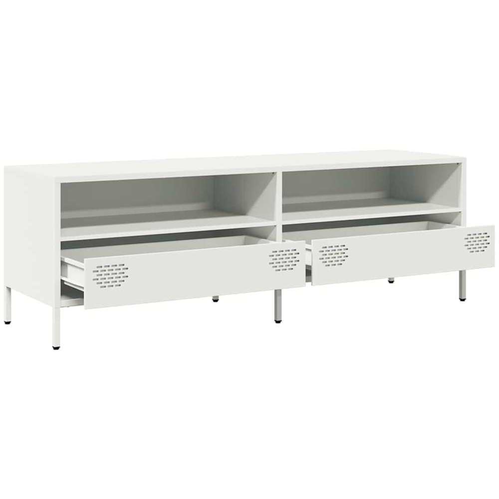 vidaXL 2 Drawer 2 Shelf White Steel Wide TV Cabinet Image 4