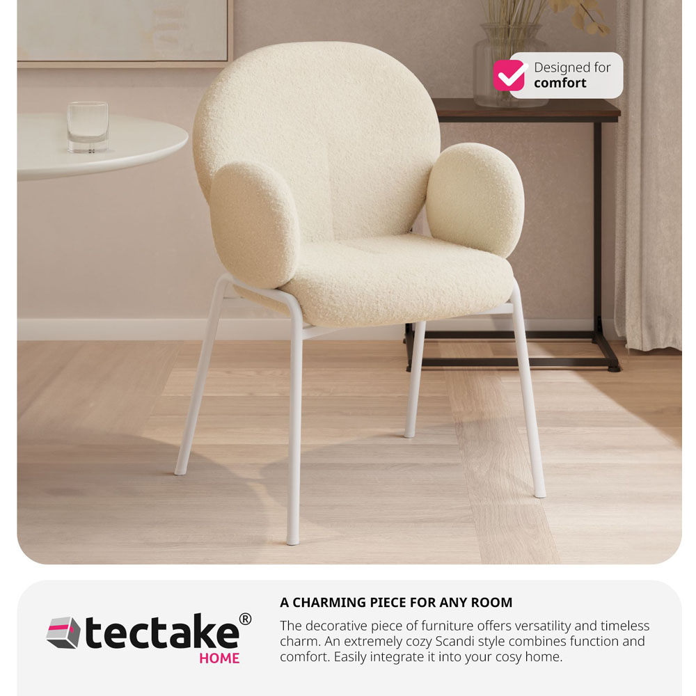 tectake Cream Boucle Padded Dining Chair Image 5