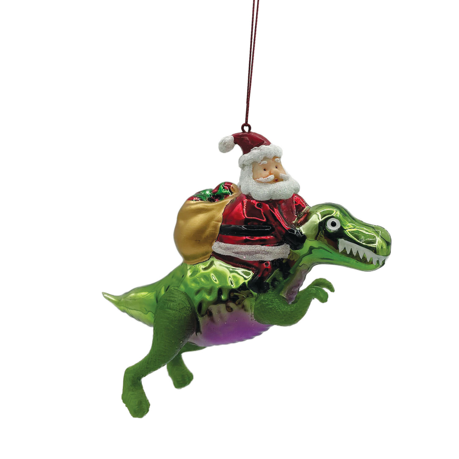 Around The World Hanging Santa Dinosaur Decoration Ornament Image 2