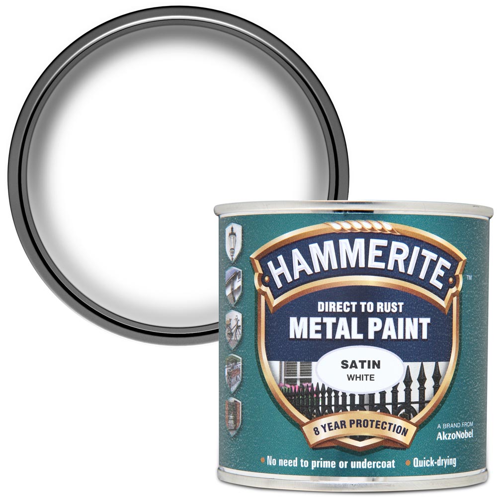 Hammerite Direct to Rust White Satin Metal Paint 250ml Image 1