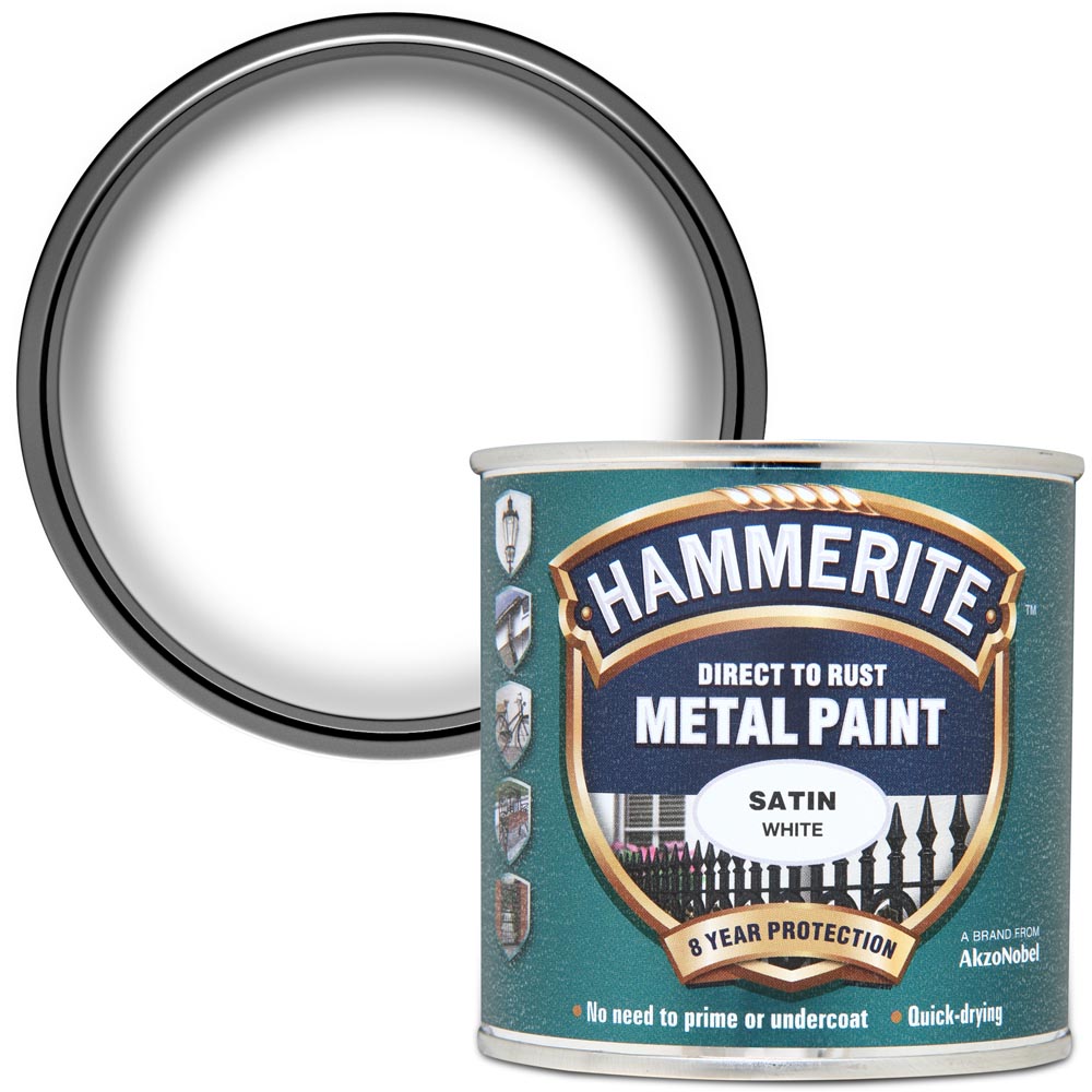 Hammerite Direct to Rust White Satin Metal Paint 250ml Wilko