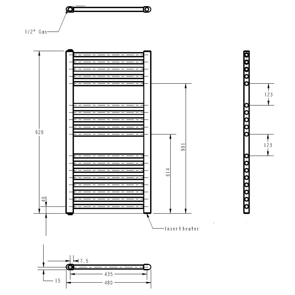nuie Anthracite 500W Round Electric Towel Rail 920 x 480mm Image 2