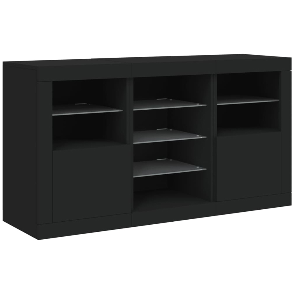 vidaXL 2 Door 8 Shelf Black Wooden Sideboard with LED Lights Image 4