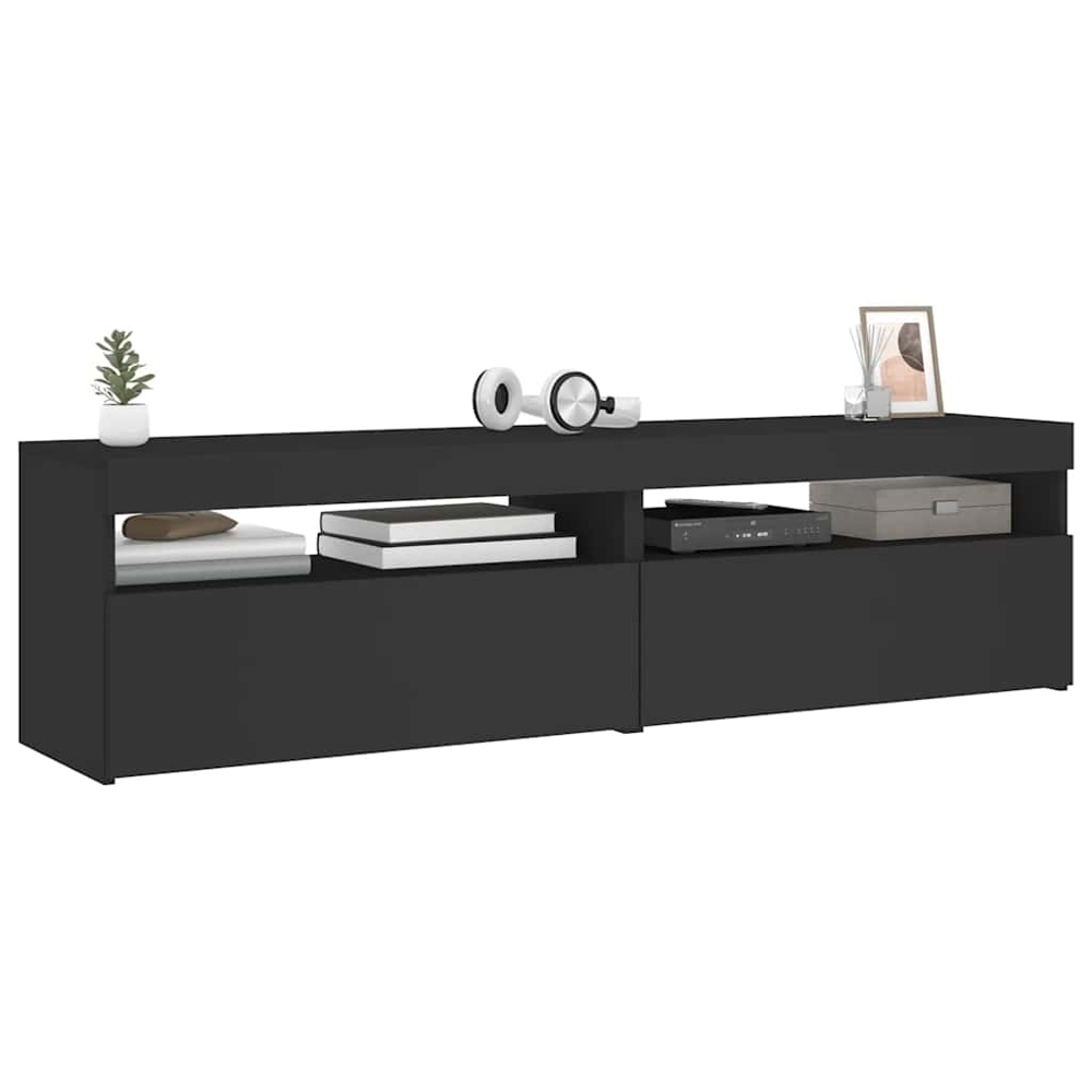 vidaXL Single Door Single Shelf Black LED TV Cabinet Set of 2 Image 3