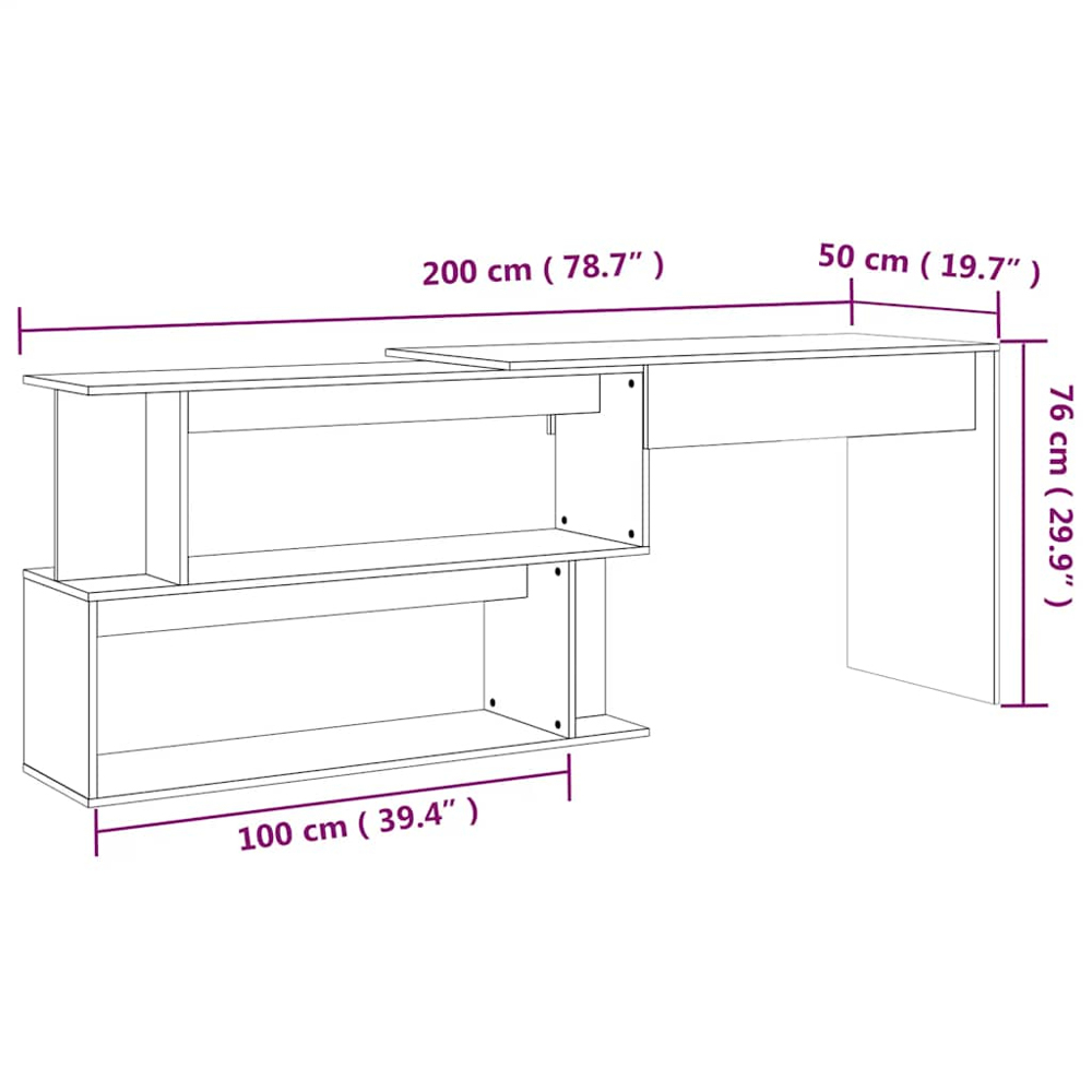 vidaXL 2 Shelf Rotatable Corner Office Desk Smoked Oak Image 9