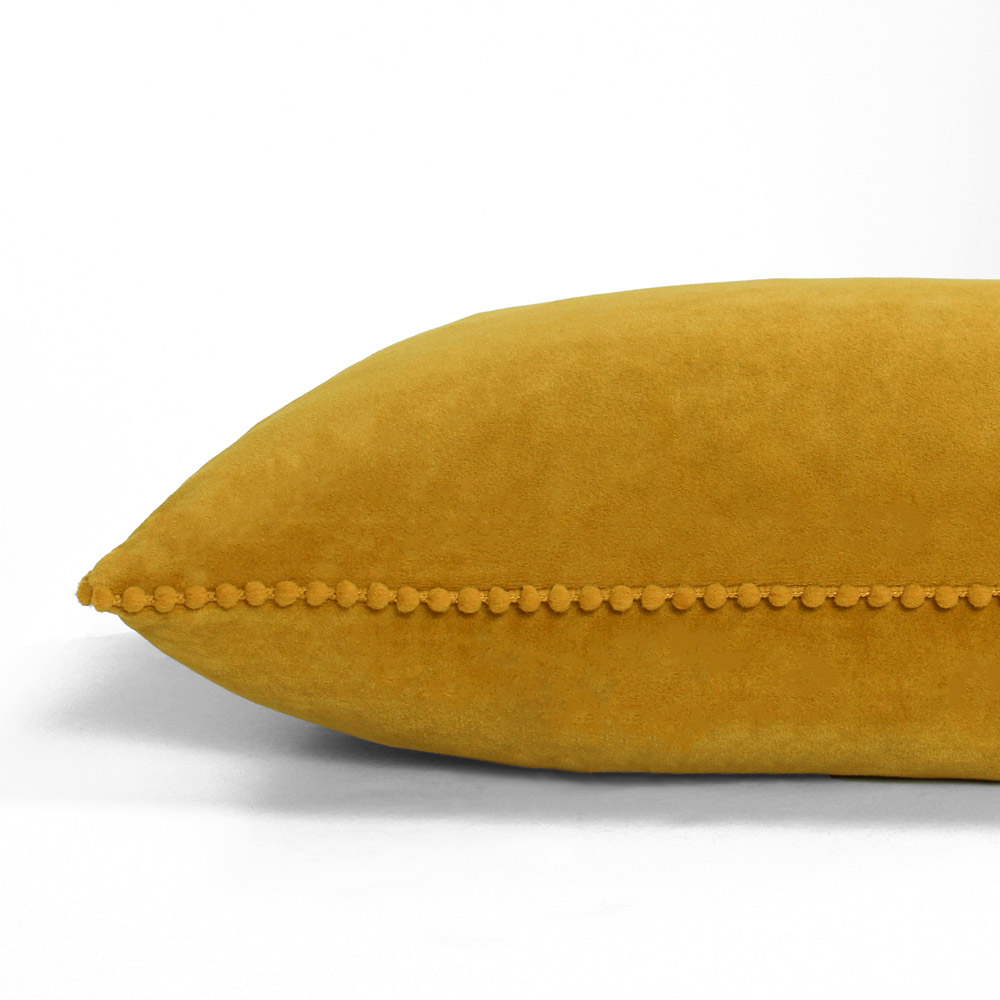 furn. Cosmo Ochre Square Velvet Pom-Pom Cushion Image 3