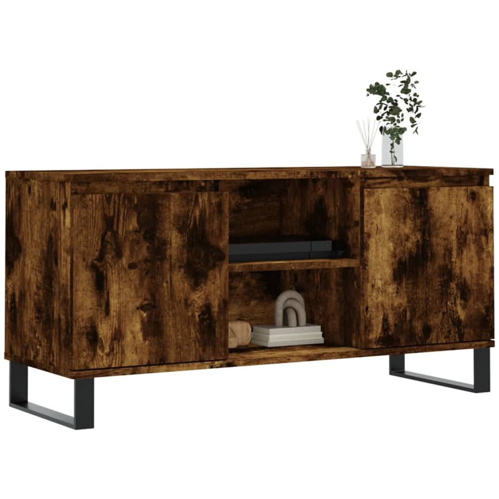 vidaXL 2 Door 2 Open Shelf Smoked Oak TV Cabinet with Iron Legs Image 3