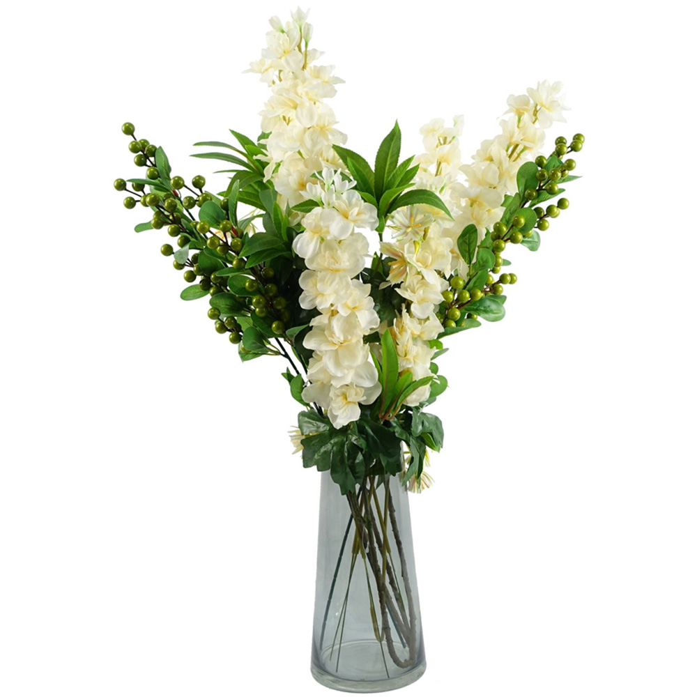 Leaf Green and Cream Berry and Delphinium Artificial Flower Bundle with Vase 60cm 11 Pack Image 1