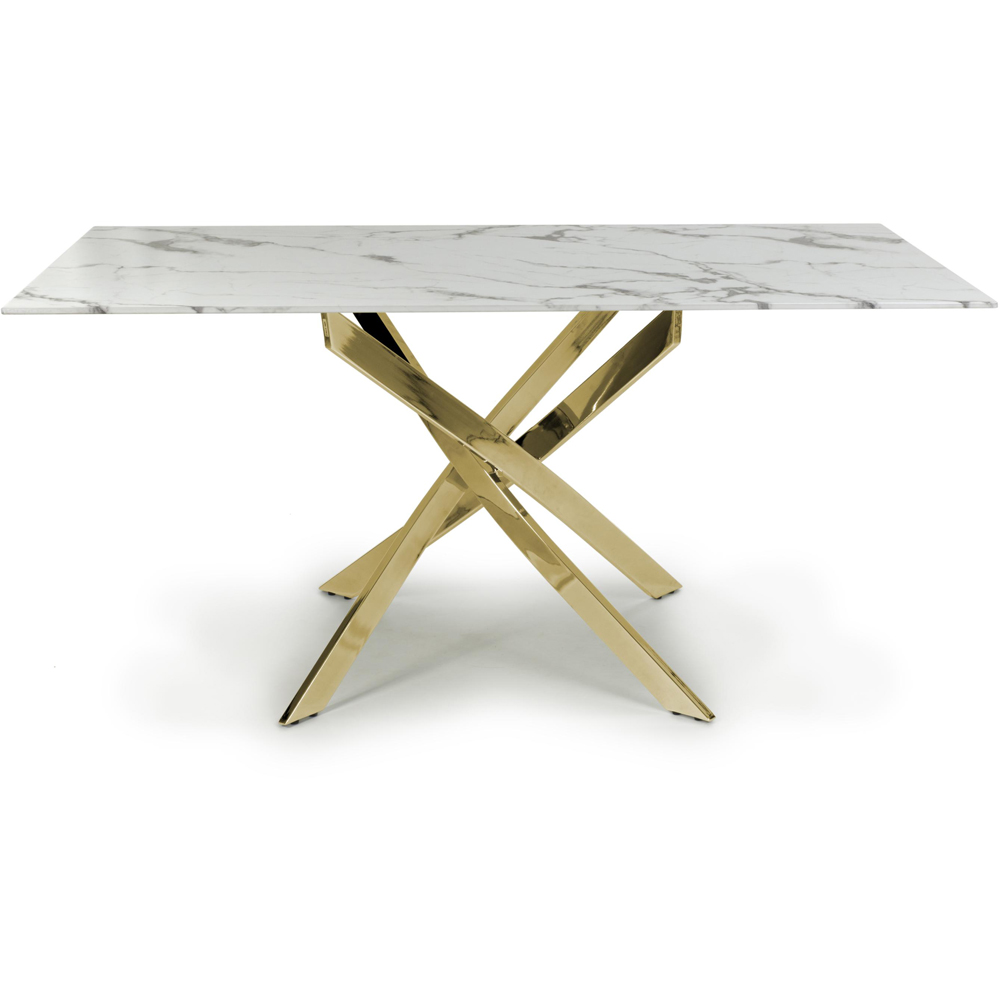 wilko Monaco 4 Seater Marble Glass Dining Table Gold and White Image 3