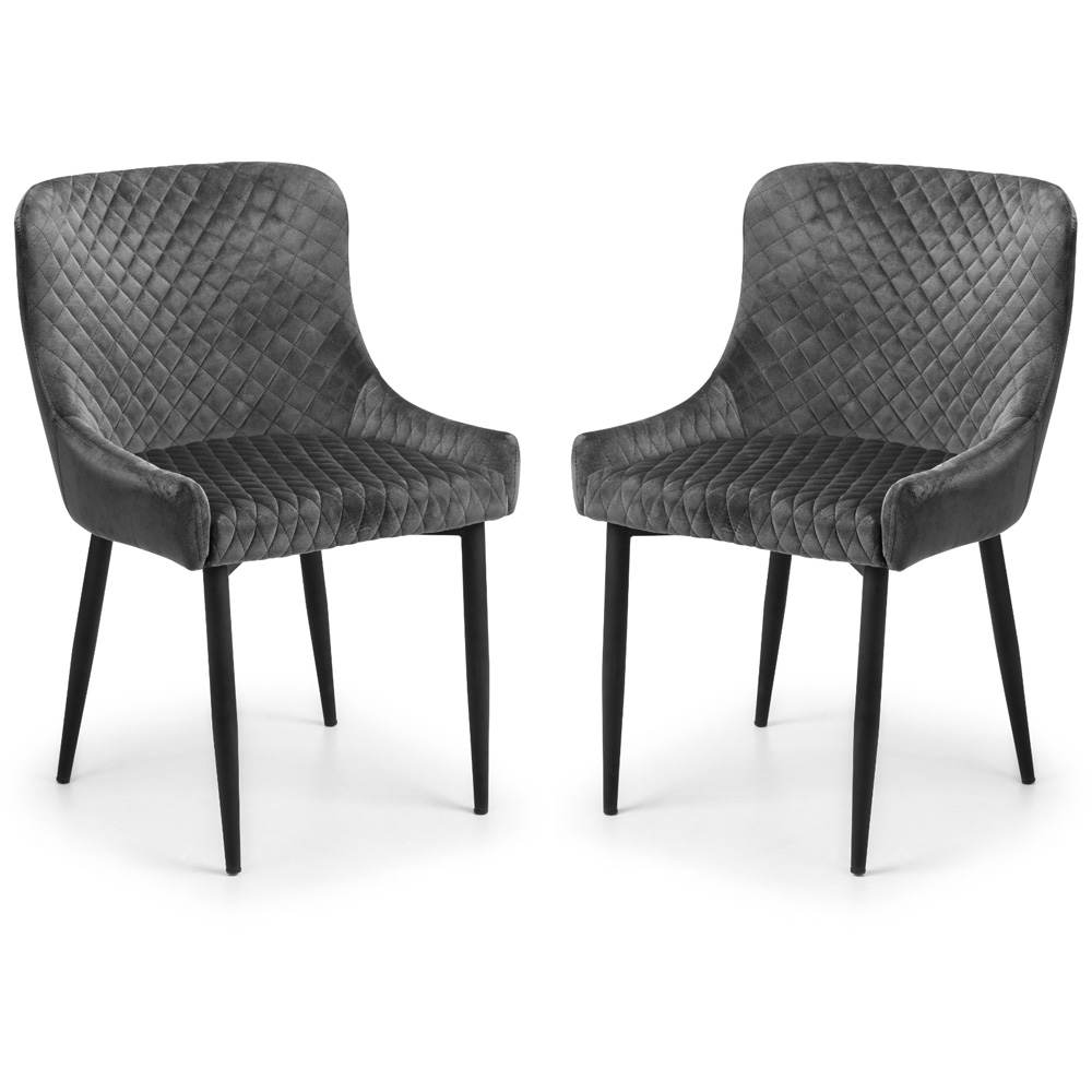 Julian Bowen Luxe Set of 2 Grey Velvet Dining Chair Image 2